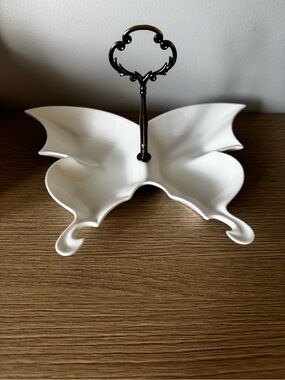 White Ceramic Butterfly Serving Tray with Bronze Colored Handle